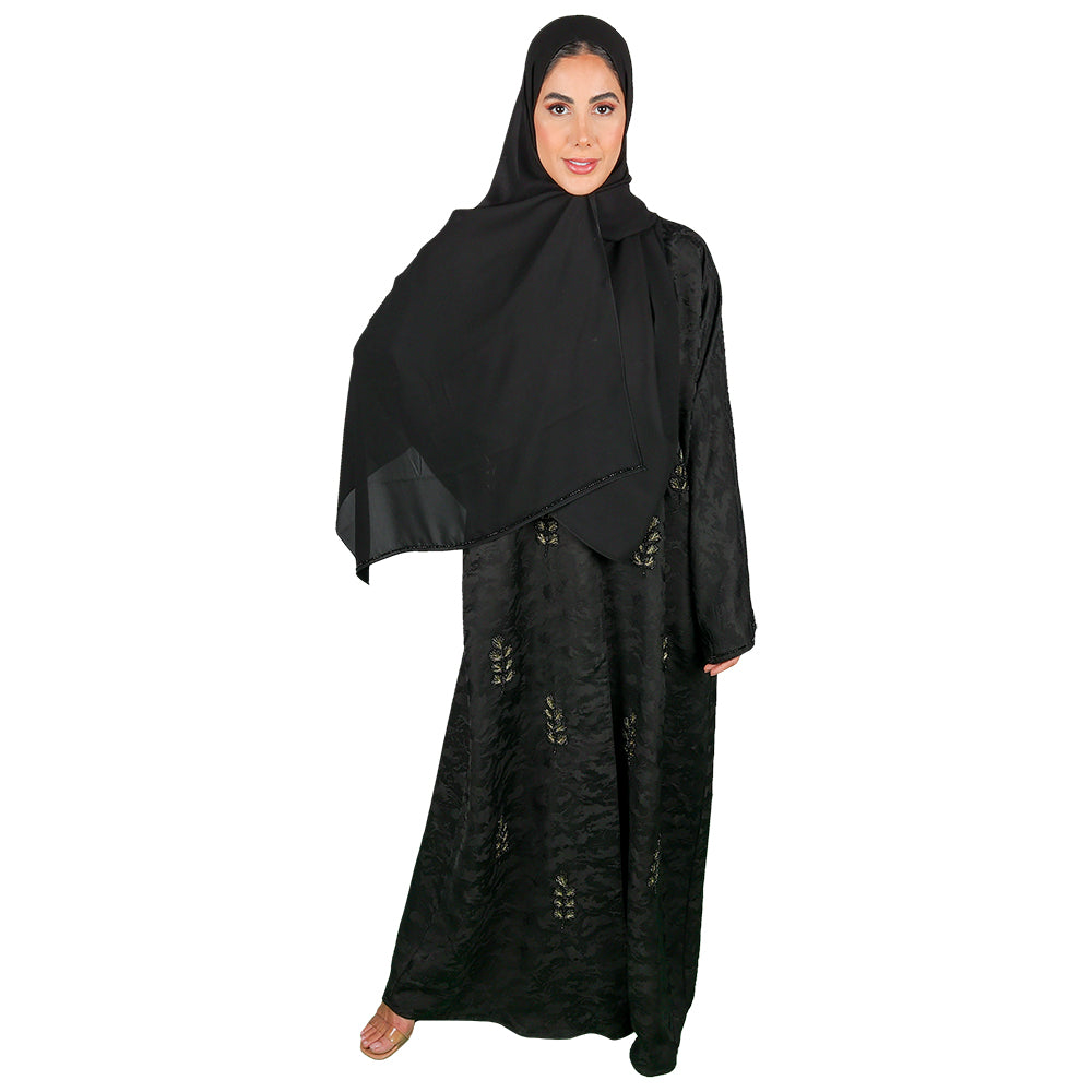 Black Abaya Defined Floral Glitter