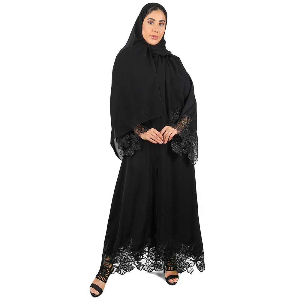 Classic Black Abaya With Embroidery Design