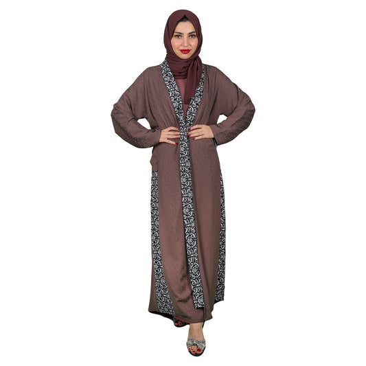 Brown crepe abaya with patchwork detailing