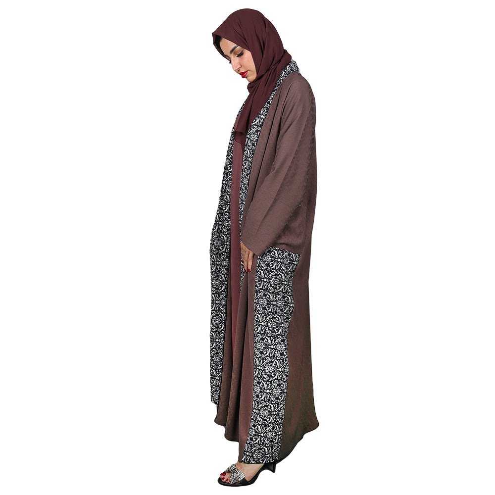 Brown crepe abaya with patchwork detailing