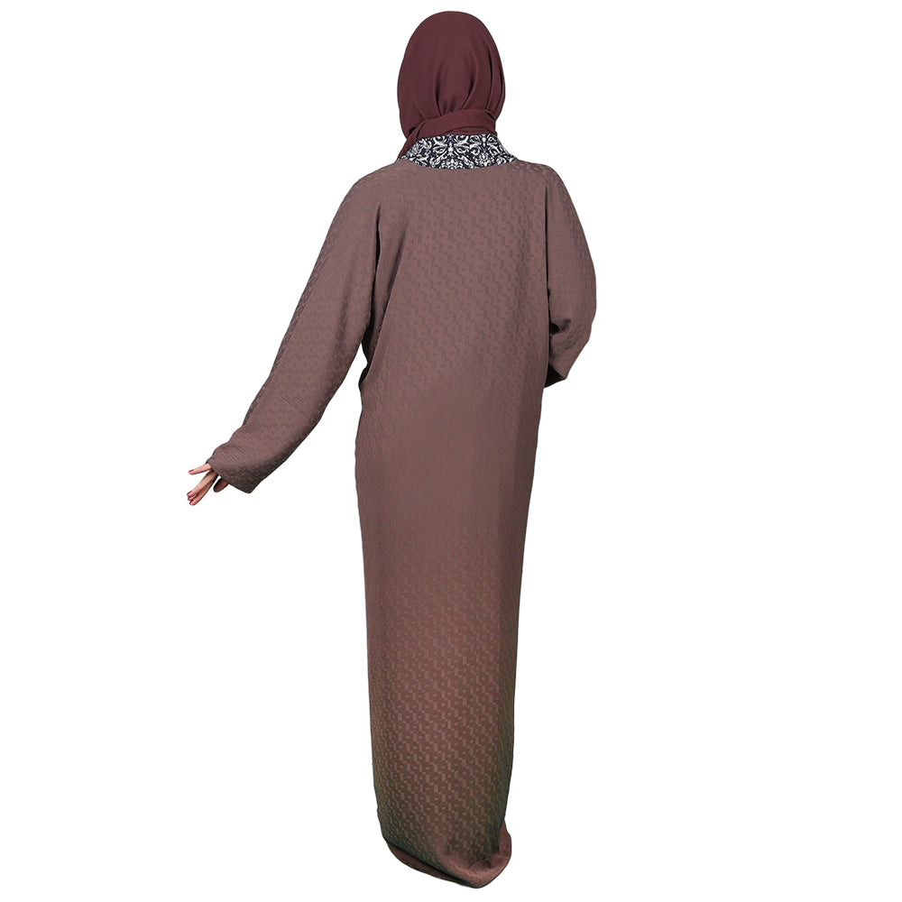 Brown crepe abaya with patchwork detailing