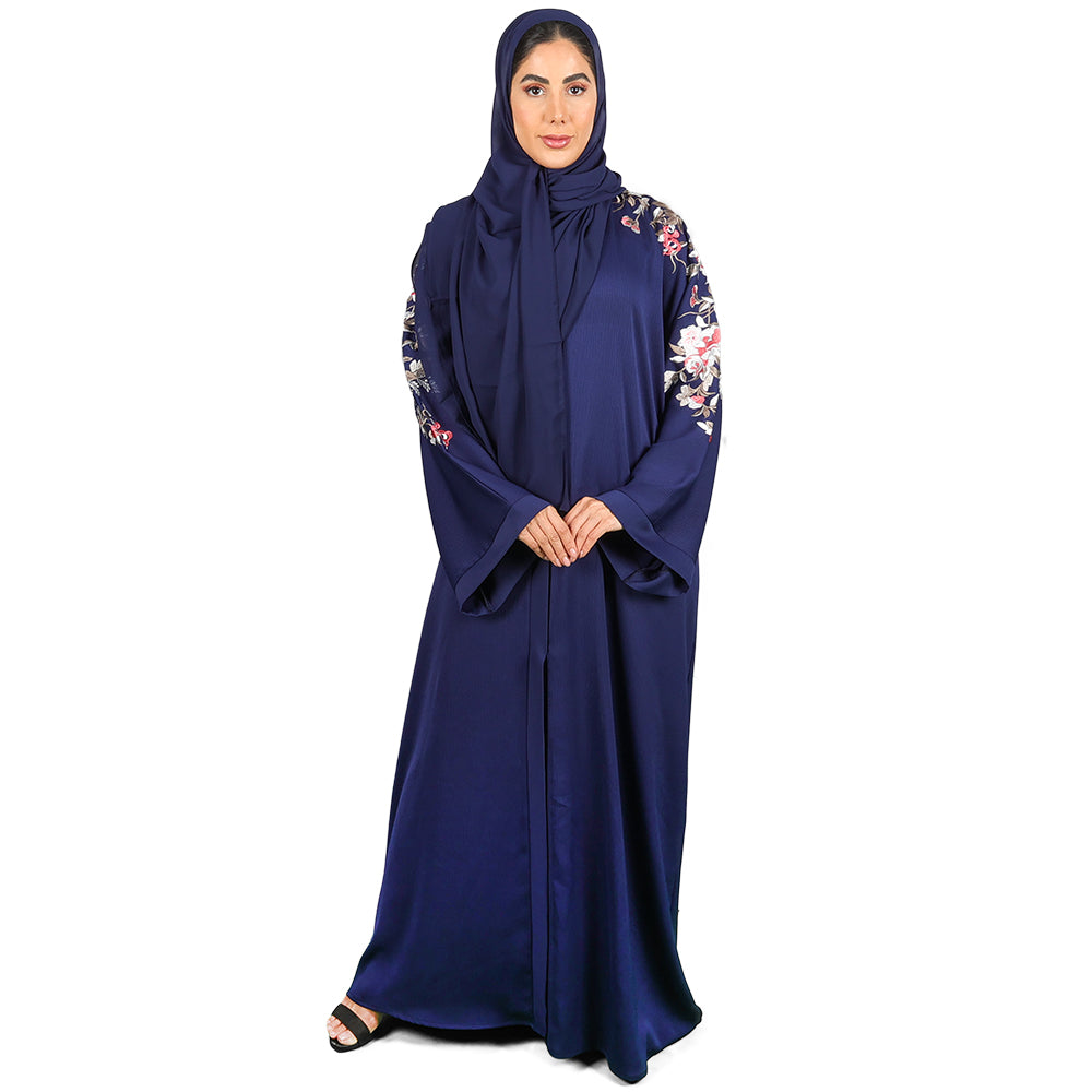 Navy Blue Abaya with flower embriodery