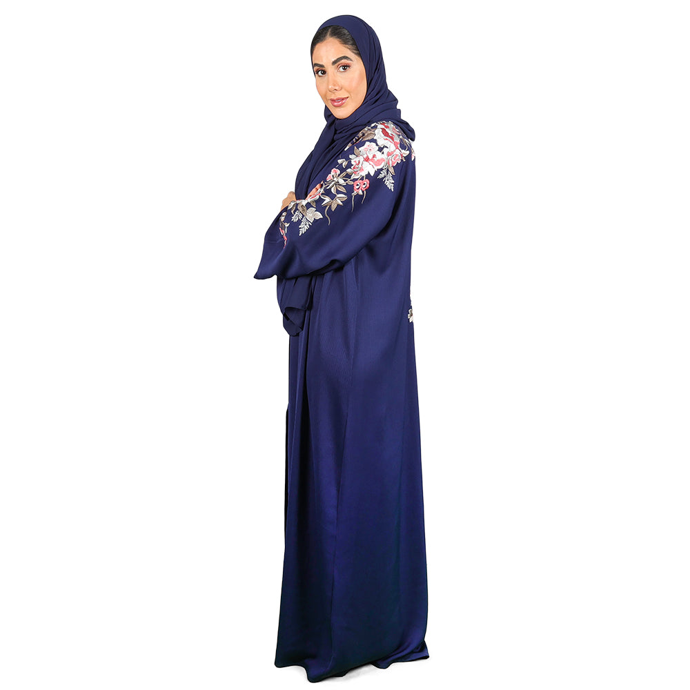 Navy Blue Abaya with flower embriodery