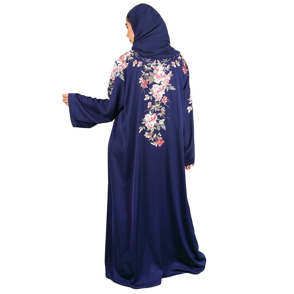 Navy Blue Abaya with flower embriodery