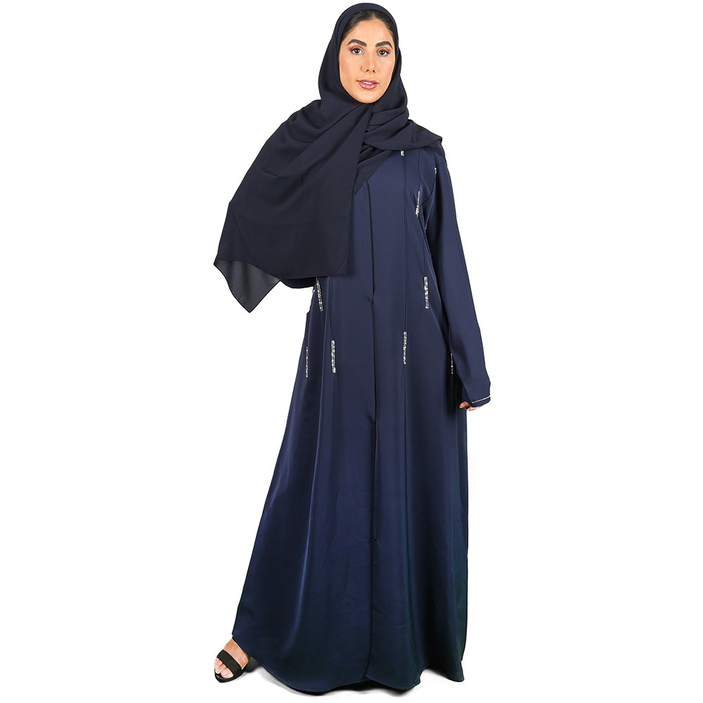 Navy Blue Abaya Embellished with shiny studs