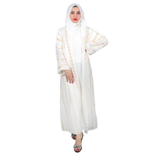 White luxury Abaya with golden embroidery