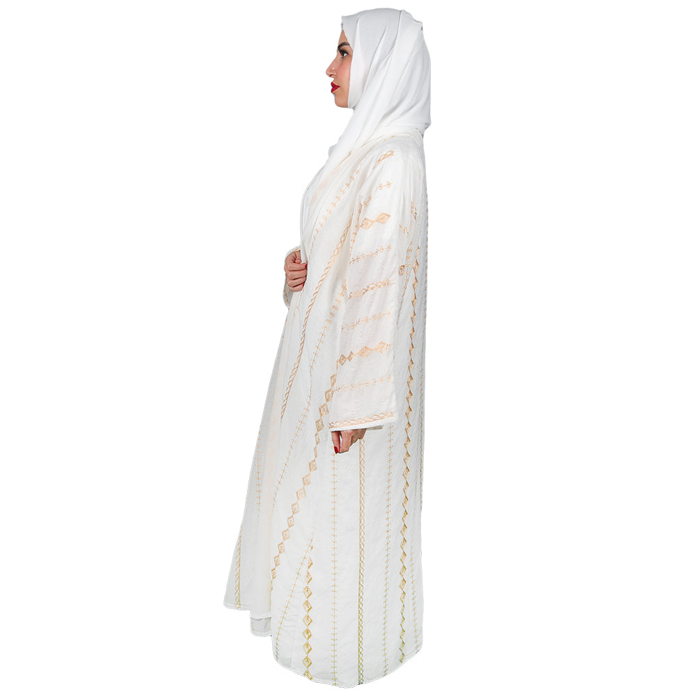 White luxury Abaya with golden embroidery