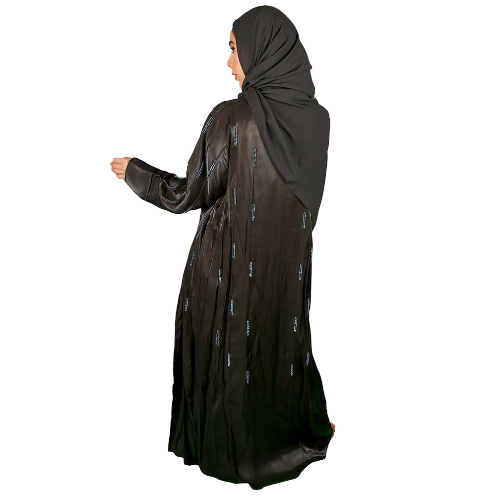 Brown crepe abaya adorned with shiny crystal embellishments