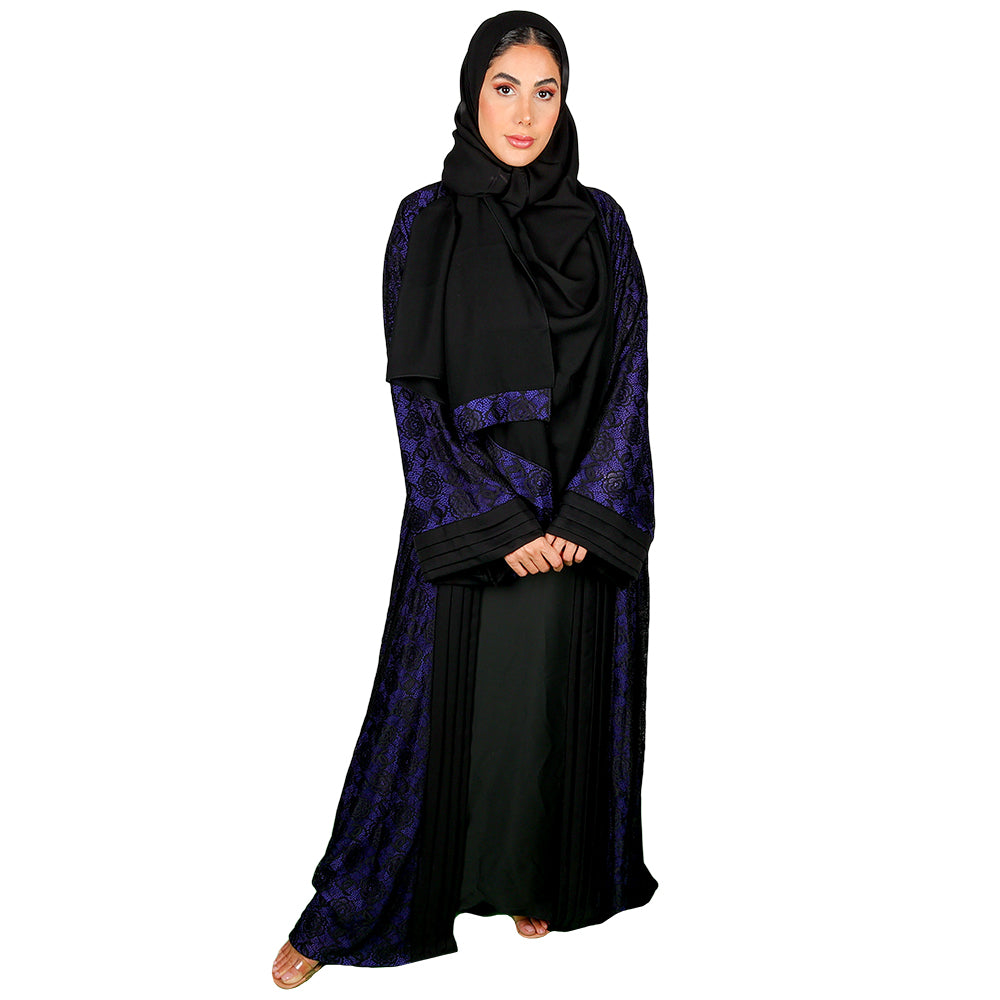 Deep Blue Flower Print Abaya