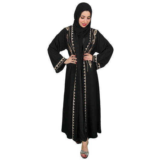 Black Abaya With Front Crystal Elements Design