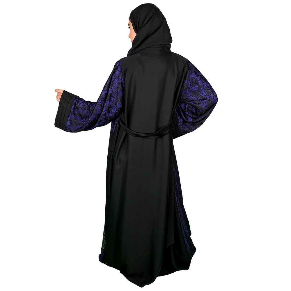 Deep Blue Flower Print Abaya