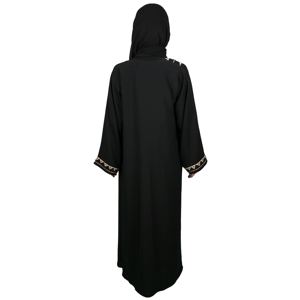 Black Abaya With Front Crystal Elements Design