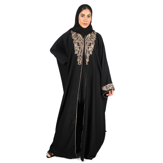 Abaya in Black With Golden Embroidery