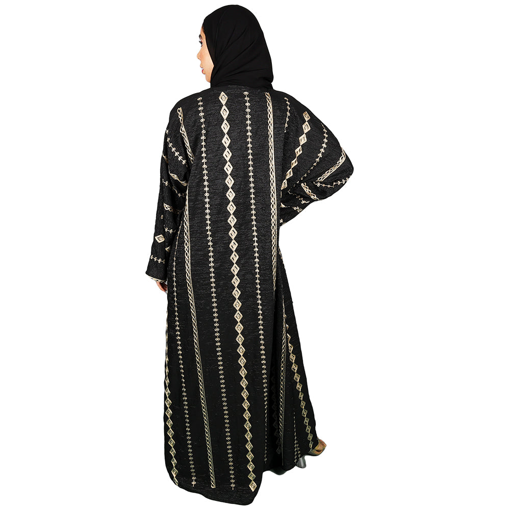 Pattern knit dress in black and gold lines - Abaya