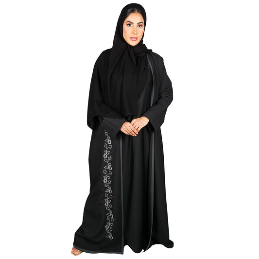 French Embroidered Open Abaya