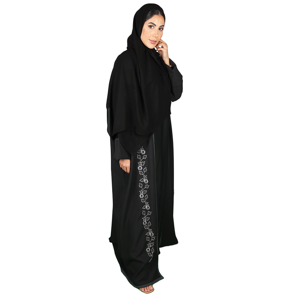 French Embroidered Open Abaya